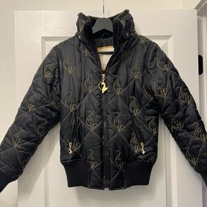 Baby Phat Black Quilted Puffer Jacket with Gold Stitching